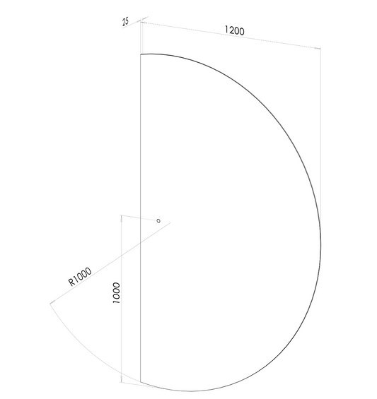 NYHED: Halvcirkel spejl med Lys 120x200 cm (Højrevendt)