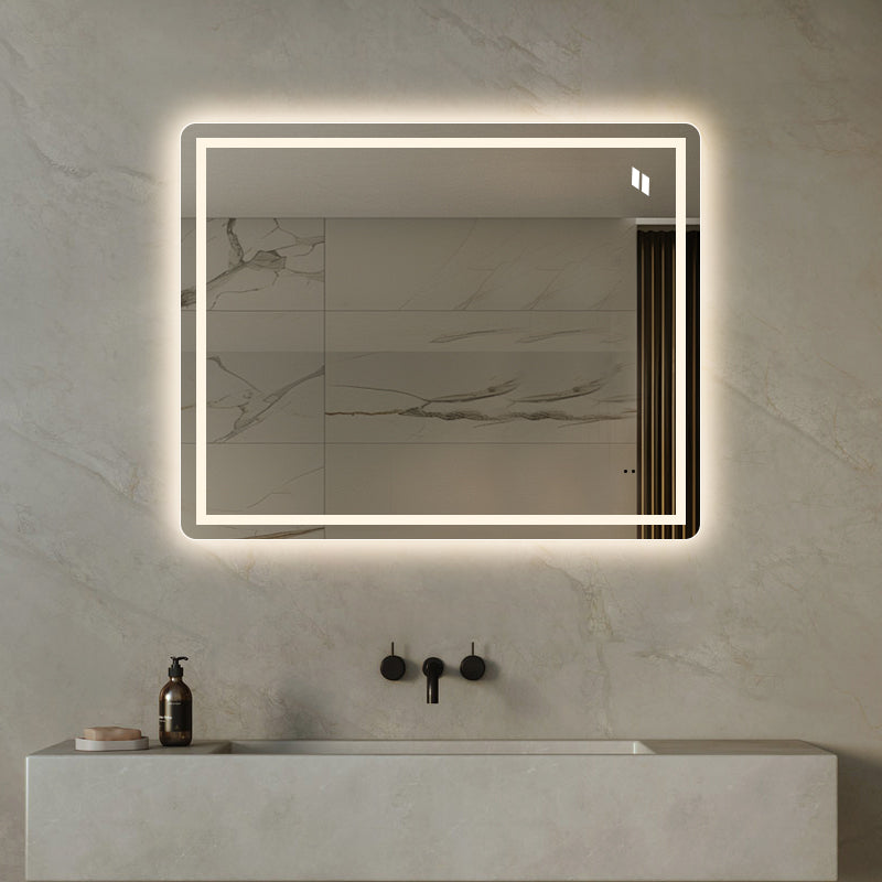 Fyrkantig spegel med Frontlight LED-ljus och värme 100x80 cm