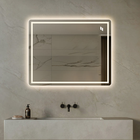 Fyrkantig spegel med Frontlight LED-ljus och värme 100x80 cm