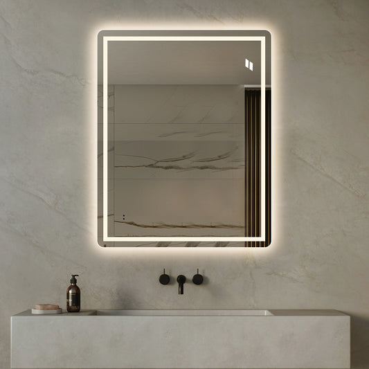 Fyrkantig spegel med Frontlight LED-ljus och värme 80x100 cm