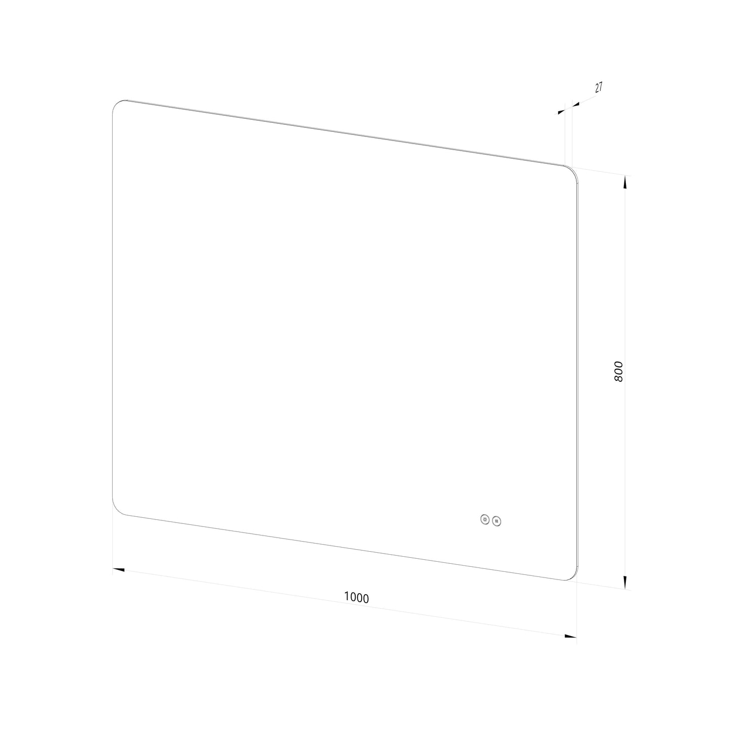 Rektangulär spegel med LED-ljus och värme, 100x80 cm