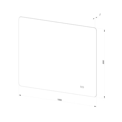 Rektangulär spegel med LED-ljus och värme, 100x80 cm