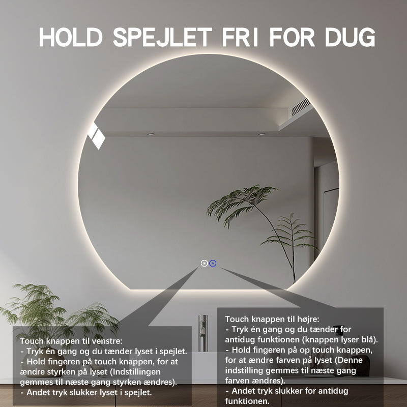 Rund spegel med LED-ljus och värme, Ø120 cm - Skuren
