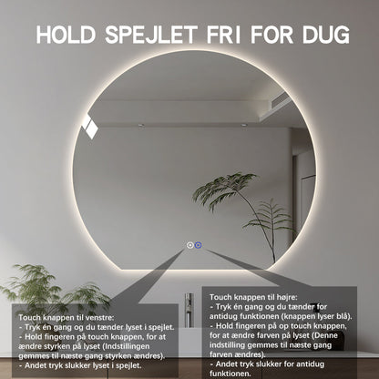 Rund spegel med LED-ljus och värme, Ø120 cm - Skuren