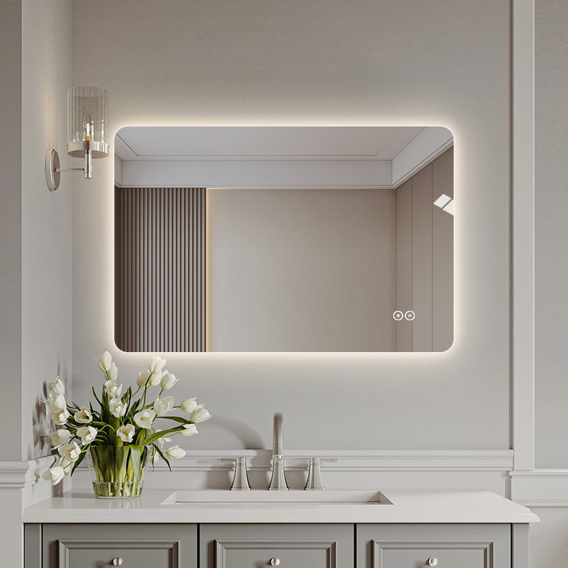 Rektangulär spegel med LED-ljus och värme, 120x80 cm