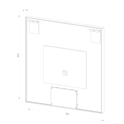 Fyrkantig spegel med LED-ljus i ram och värme 80x80 cm, svart ram