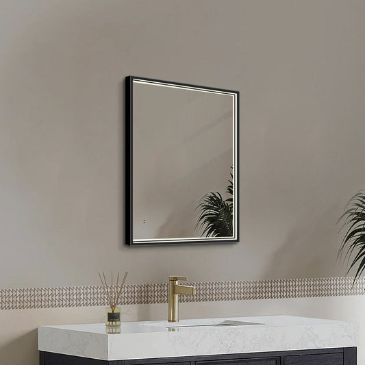 Fyrkantig spegel med LED-ljus i ram och värme 80x80 cm, svart ram