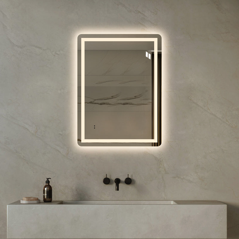 Fyrkantig spegel med LED-ljus (front + backlight) och värme 60x80 cm