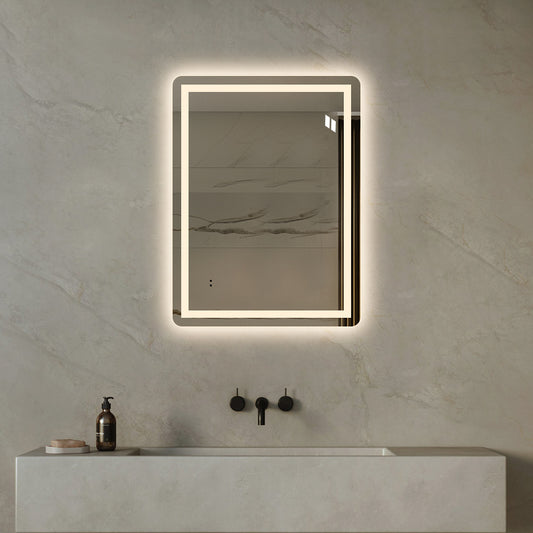 Fyrkantig spegel med LED-ljus (front + backlight) och värme 60x80 cm