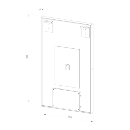 Fyrkantig spegel med LED-ljus i ram och värme 50x80 cm, svart ram