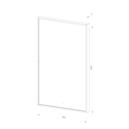 Fyrkantig spegel med LED-ljus i ram och värme 50x80 cm, svart ram