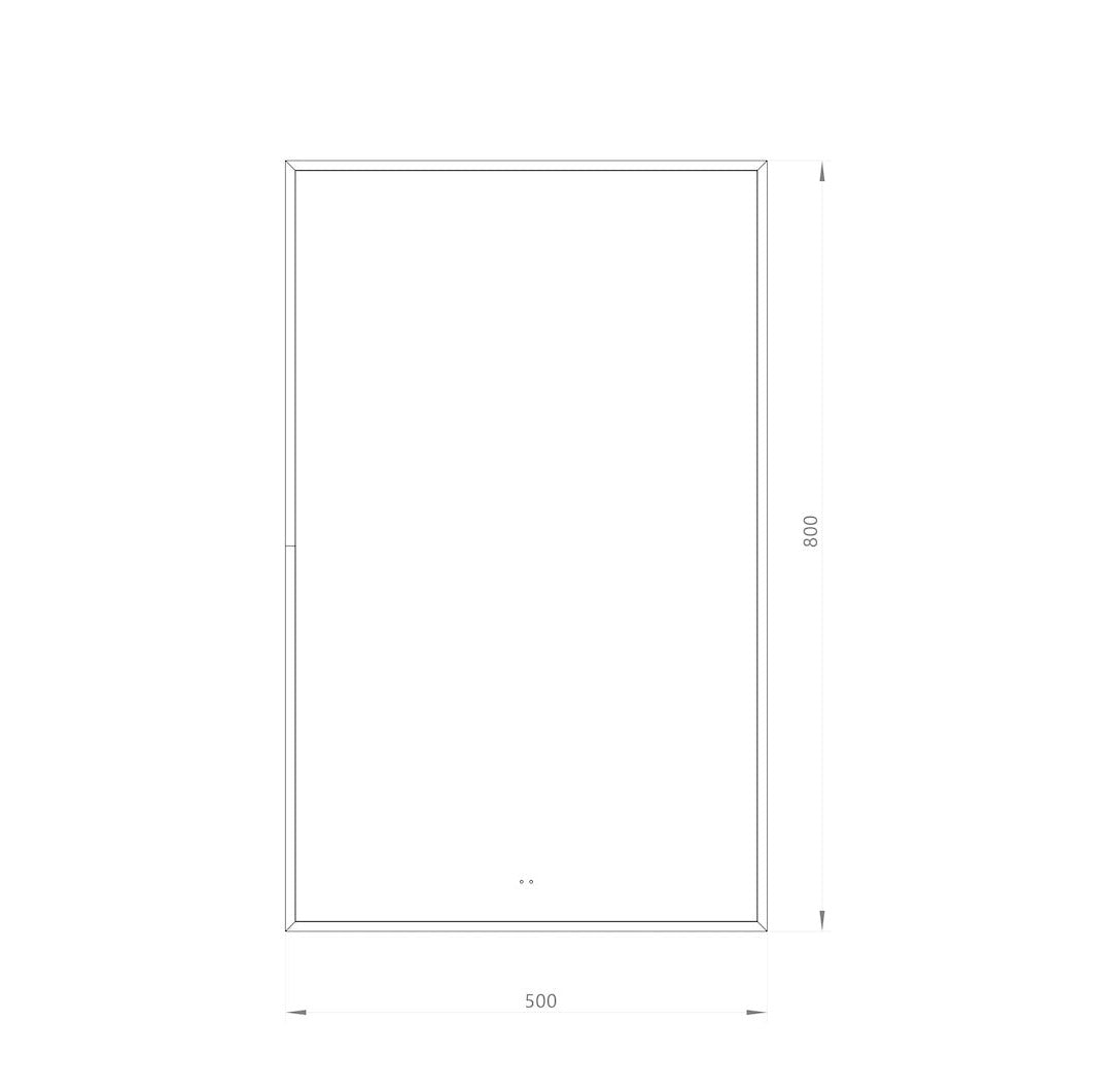 Fyrkantig spegel med LED-ljus i ram och värme 50x80 cm, guld ram