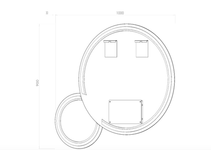 Køb dobbelt spejl med LED-lys og antidug Ø80 + Ø40 cm (Venstrevendt)