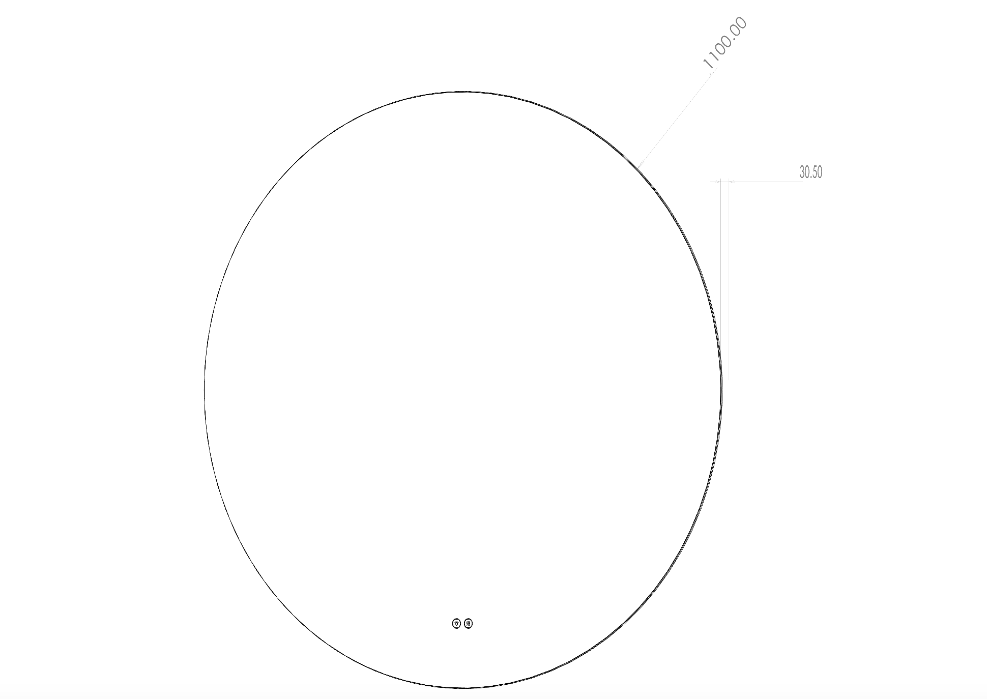 Tegning af Ø110 cm spejl med lys til badeværelset