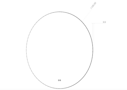 Tegning af Ø110 cm spejl med lys til badeværelset