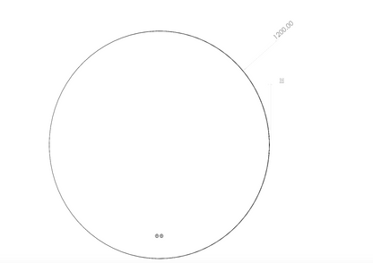 Stregtegning af Ø120 cm spejl til badeværelse med varme og LED lys