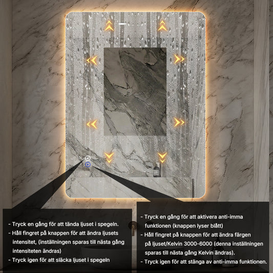 Rektangulärt Spegel med LED-ljus och Imfritt 60x80 cm