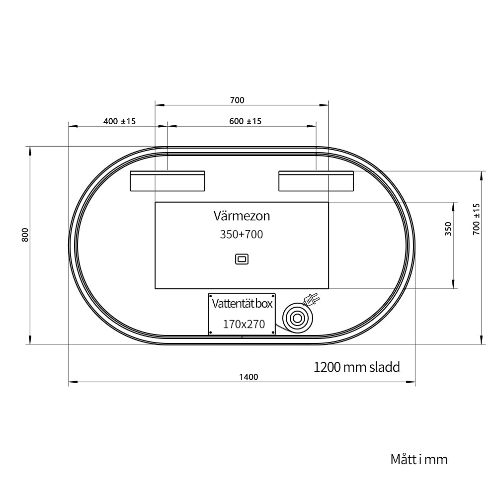 Oval Spegel med LED-ljus och Antidimma 140x80 cm m/svart ram