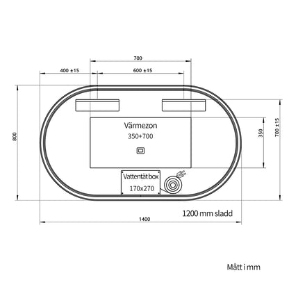 Oval Spegel med LED-ljus och Antidimma 140x80 cm m/svart ram