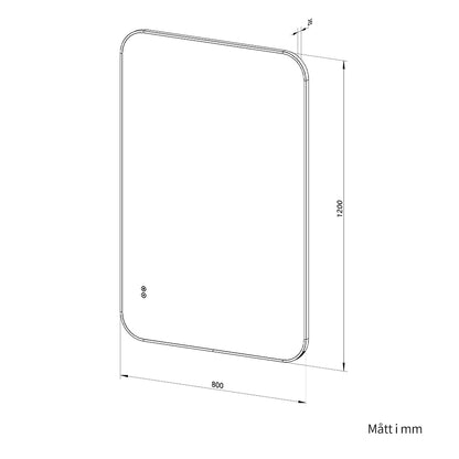 Rektangulär spegel, med LED-ljus och värme, 80x120 cm - Svart ram, runda hörn