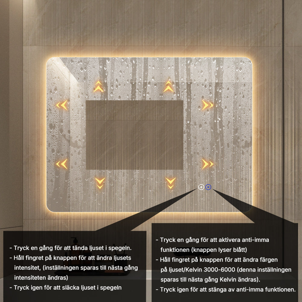 Rektangulär Spegel med LED-ljus och Imfri 80x60 cm