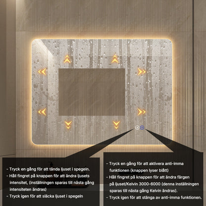 Rektangulär Spegel med LED-ljus och Imfri 80x60 cm