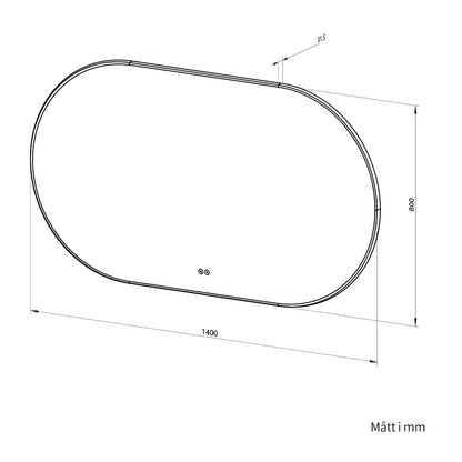Oval Spegel med LED-ljus och Antidimma 140x80 cm m/svart ram