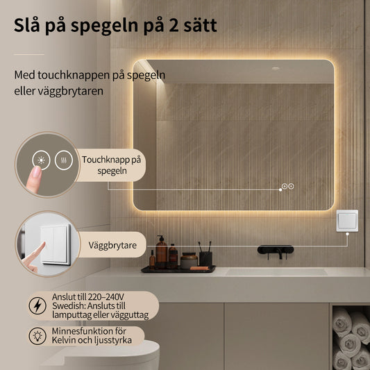 Rektangulär Spegel med LED-ljus och Imfri 80x60 cm