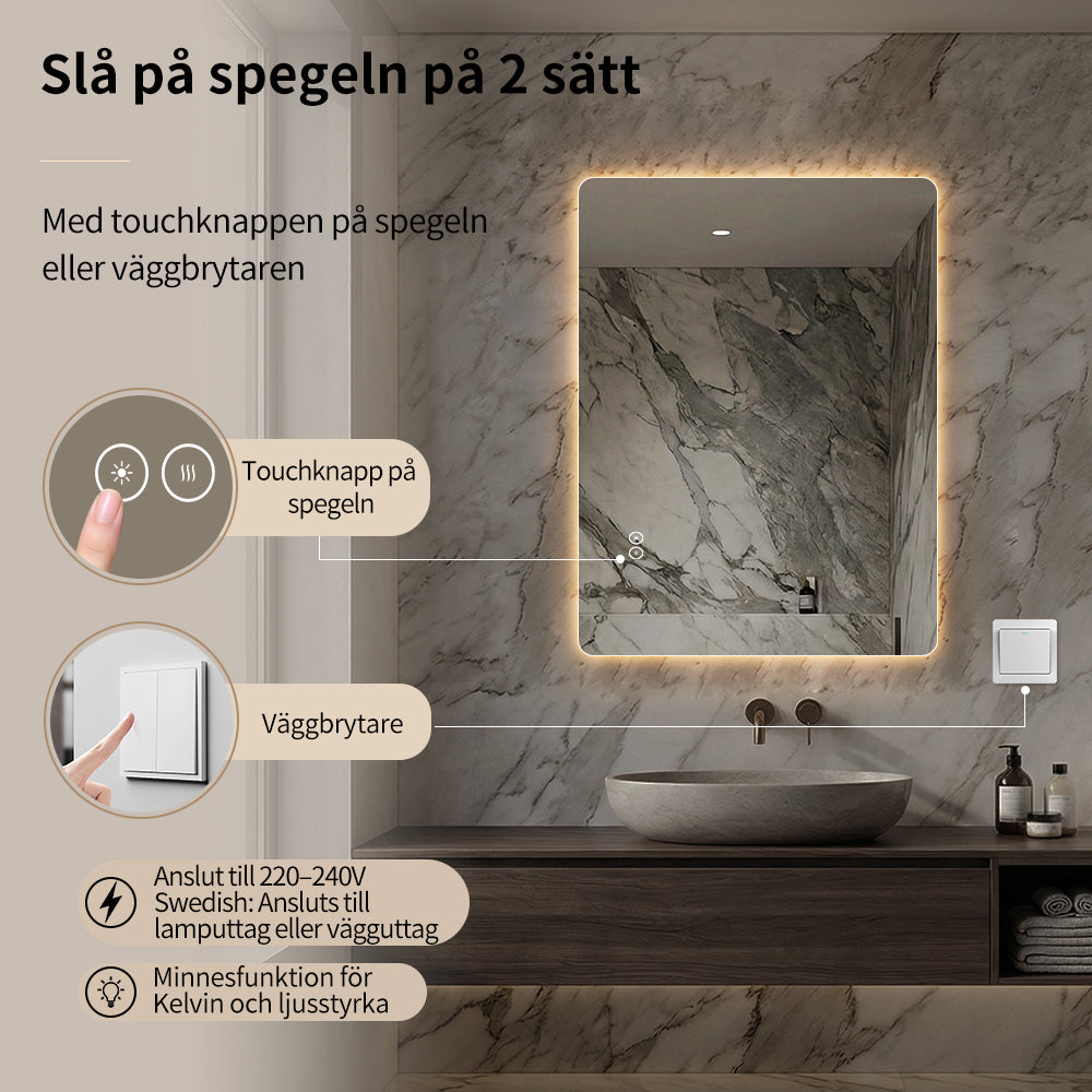 Rektangulärt Spegel med LED-ljus och Imfritt 60x80 cm