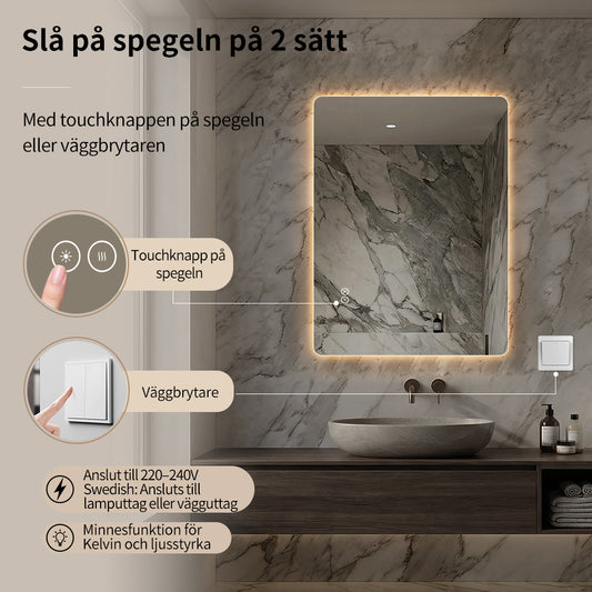 Rektangulärt Spegel med LED-ljus och Imfritt 60x80 cm