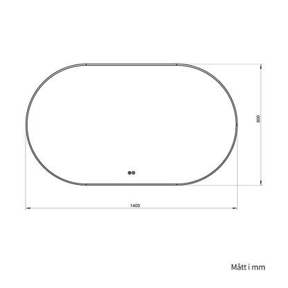 Oval Spegel med LED-ljus och Antidimma 140x80 cm m/svart ram
