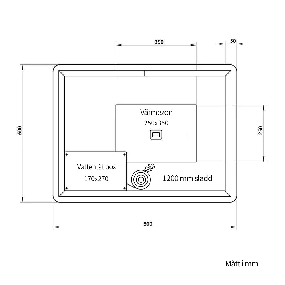 Rektangulär Spegel med LED-ljus och Imfri 80x60 cm