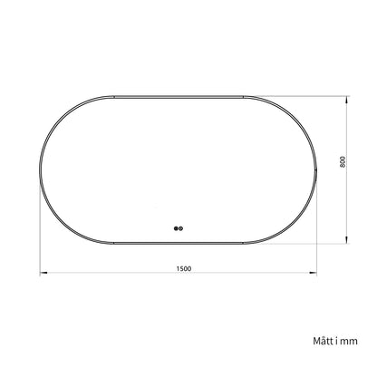 Oval spegel med ljus och värme, 150x80 cm med guld ram