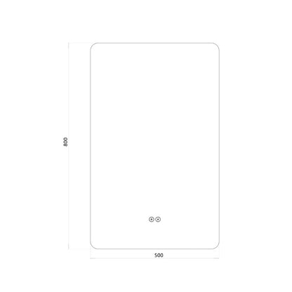 Rektangulär spegel med LED-ljus och värme, 50x80 cm