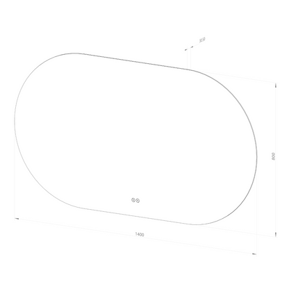 Oval spegel med LED-ljus och värme, 140x80 cm