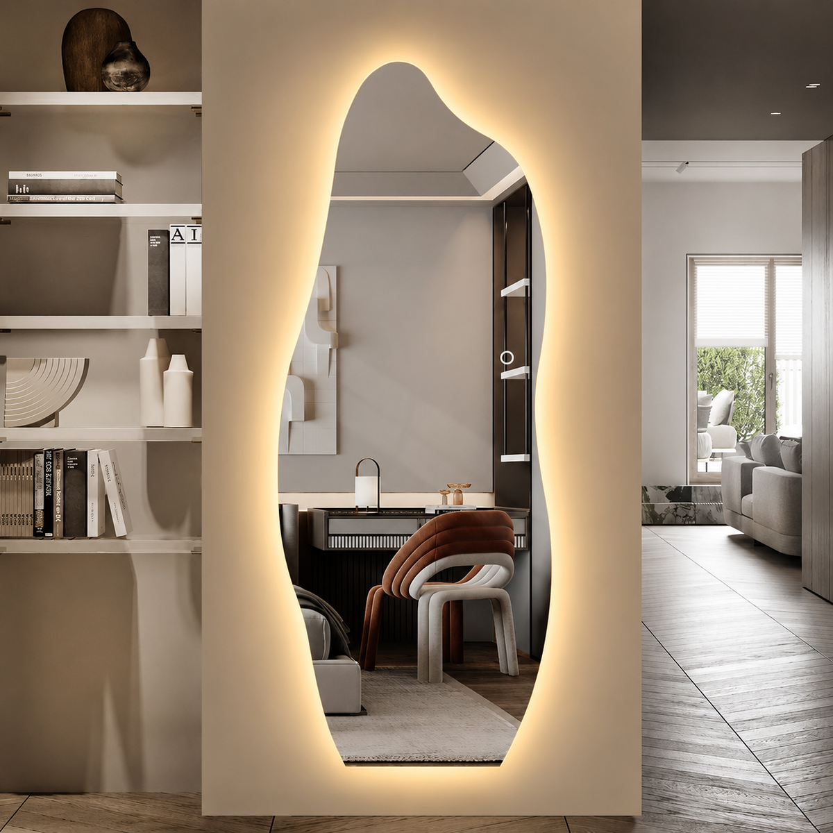 Asymmetrisk helkroppsspegel med LED-ljus för vägg 60x165 cm