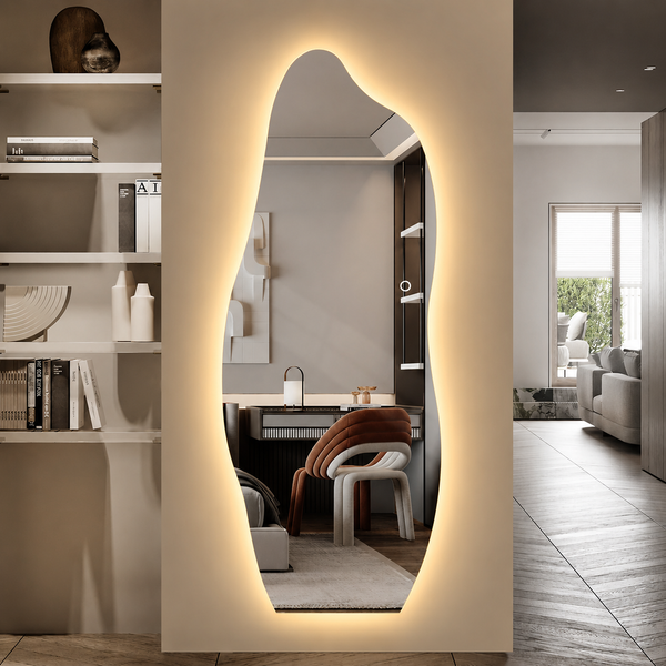 Asymmetrisk helkroppsspegel med LED-ljus 60x165 cm från Spegelshoppen