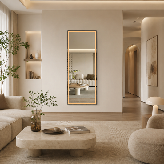 Helkroppsspegel med LED-ljus 65x165 cm för både golv och vägg