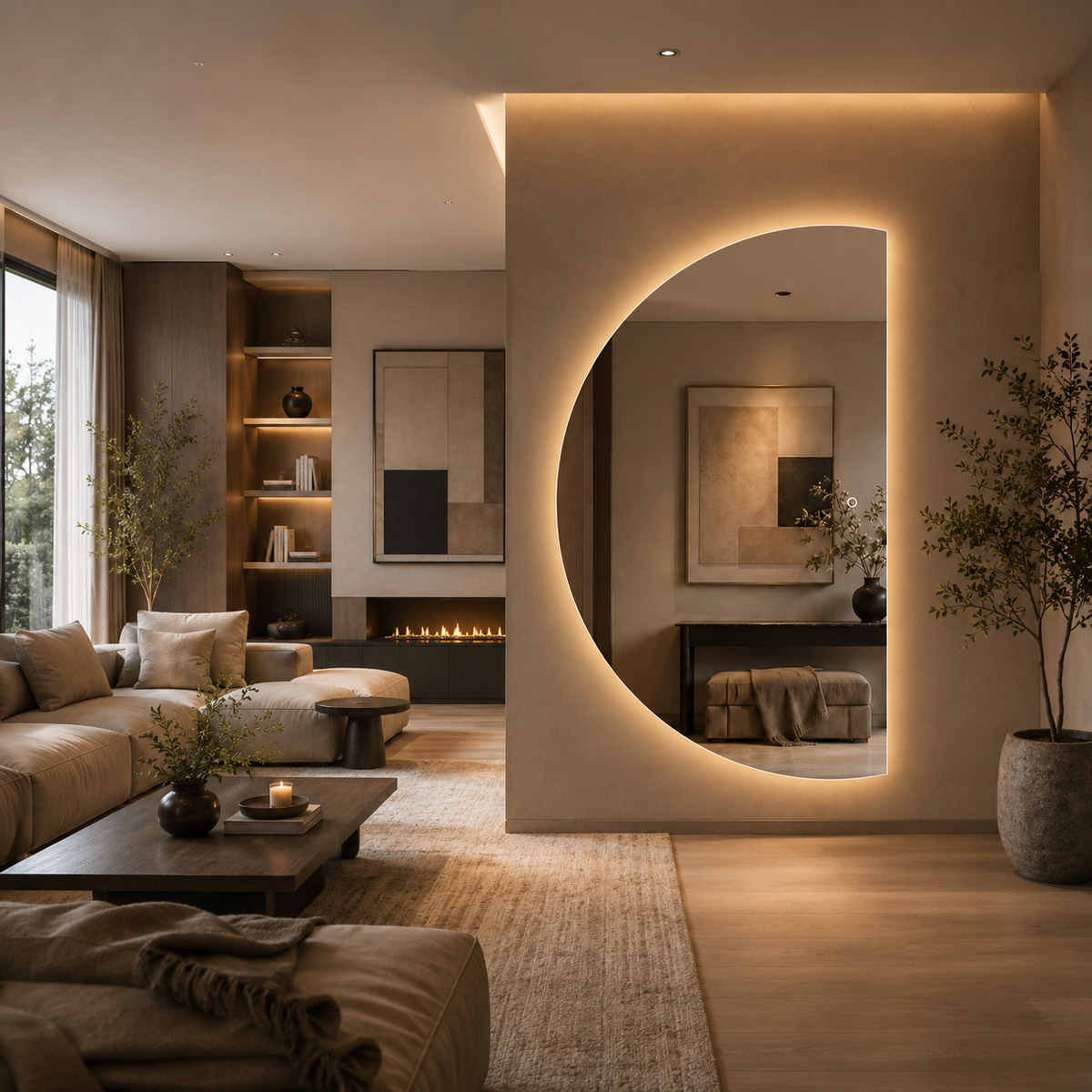 Halvmåne Spegel med LED-ljus 120x200 cm (vänstervänd)