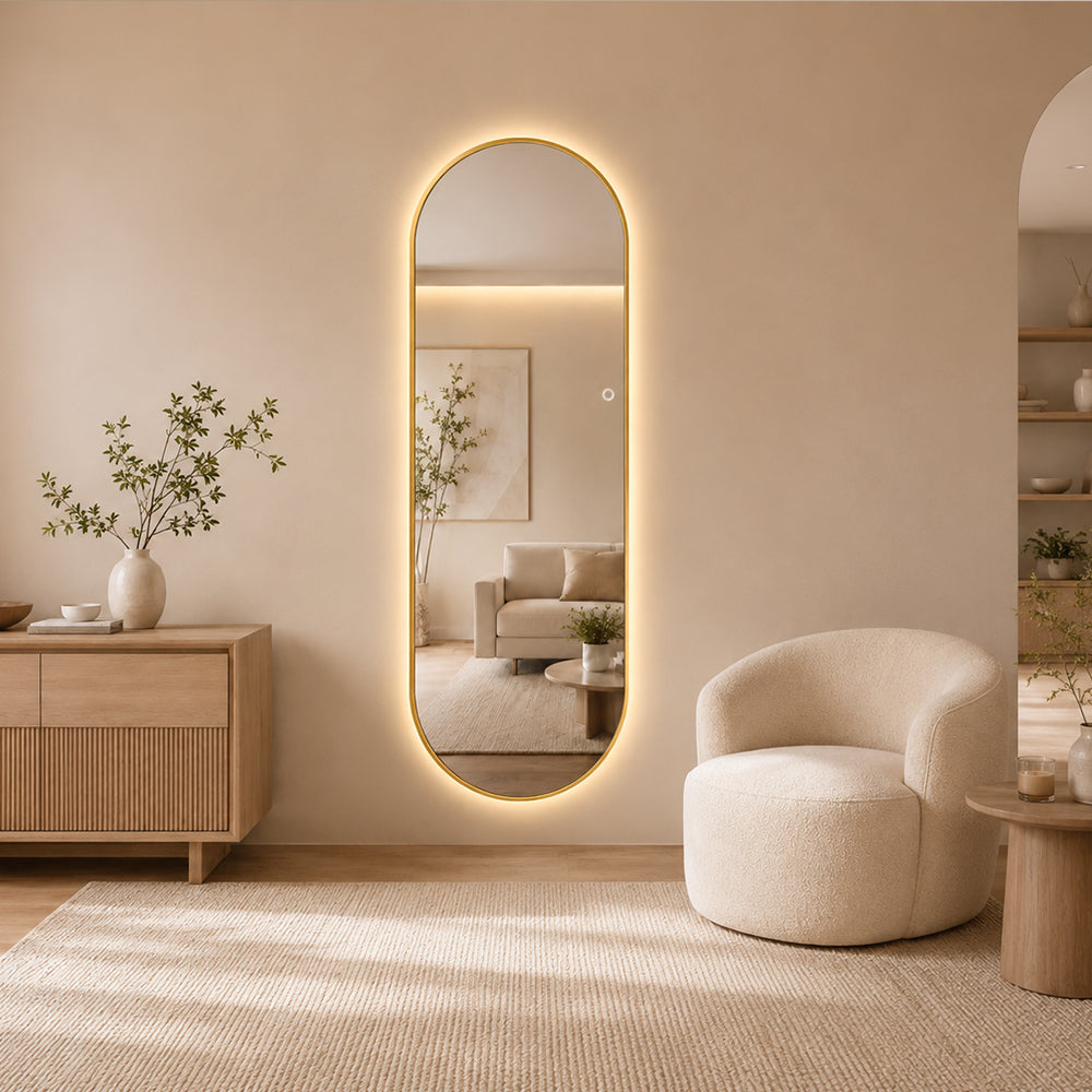 Helkroppsspegel Oval Spegel med LED-ljus 60x170 cm - Guld ram