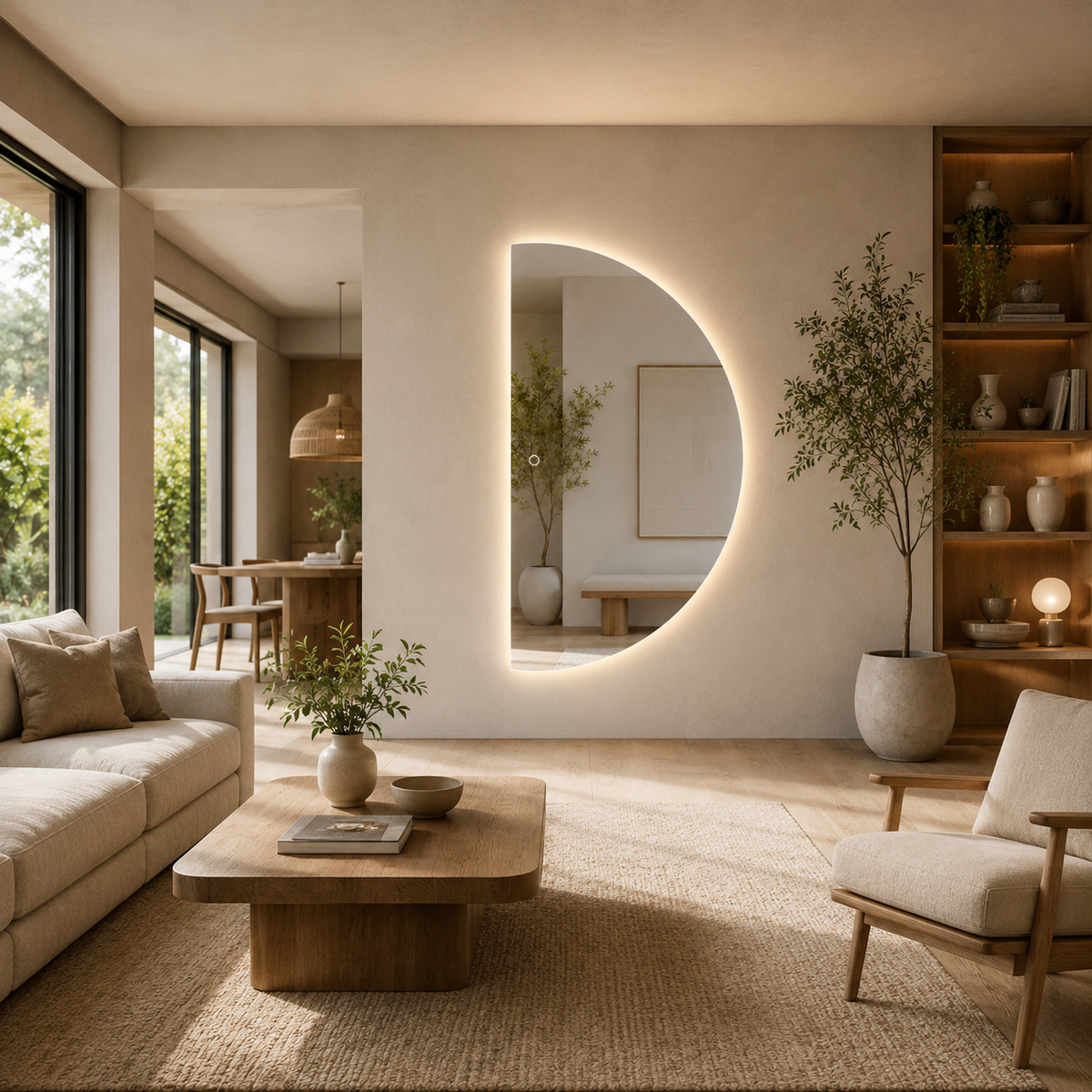Halvmåne Spegel med LED-ljus 100x180 cm (Högervänd)