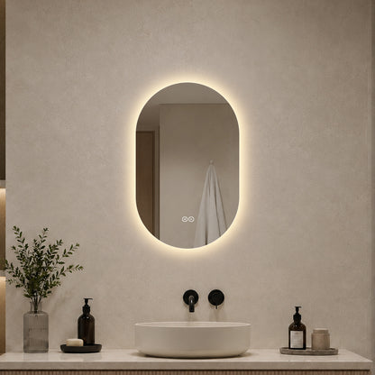 Oval spegel med LED-ljus och värme, 50x80 cm
