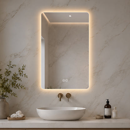 Rektangulär spegel med LED-ljus och värme, 50x80 cm