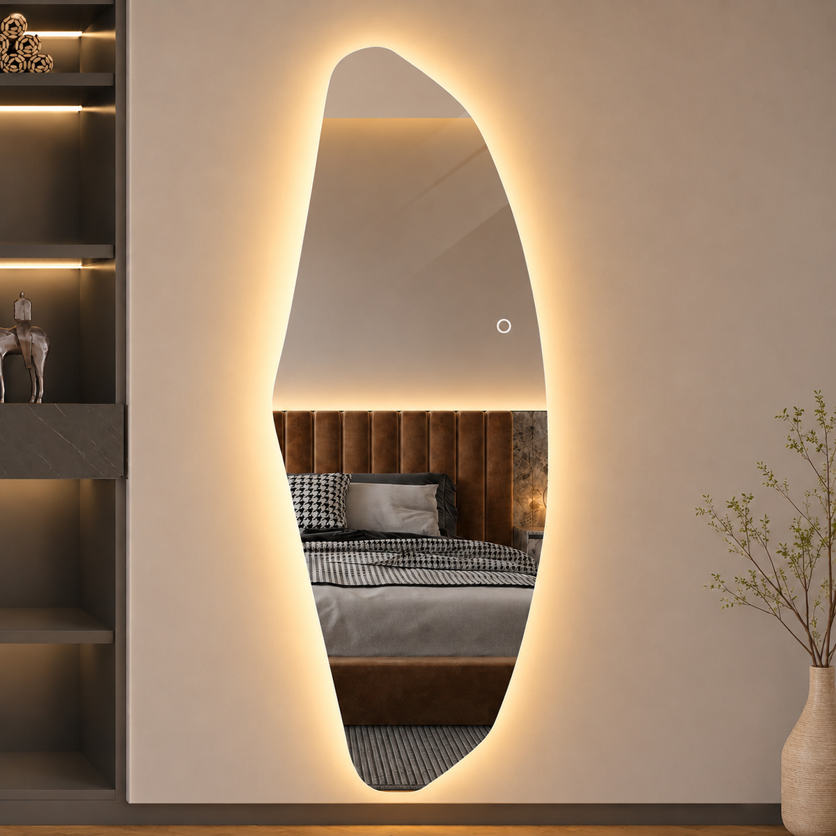 Asymmetrisk helkroppsspegel med LED-ljus för vägg 65x170 cm