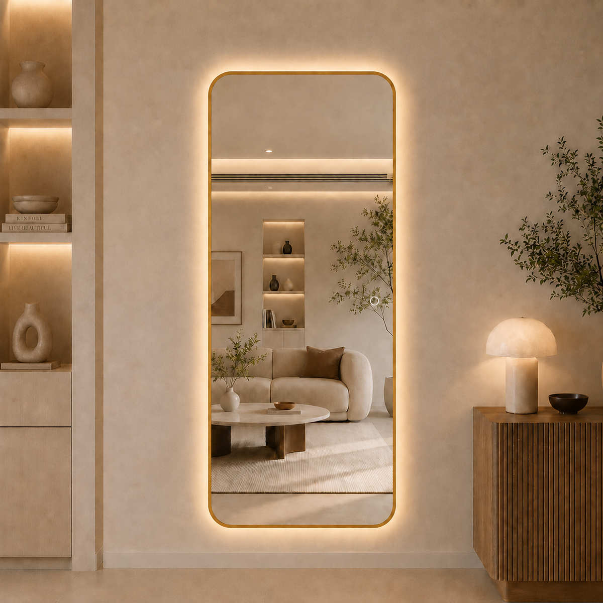 Helkroppsspegel med LED-ljus 80x180 cm - Guld ram