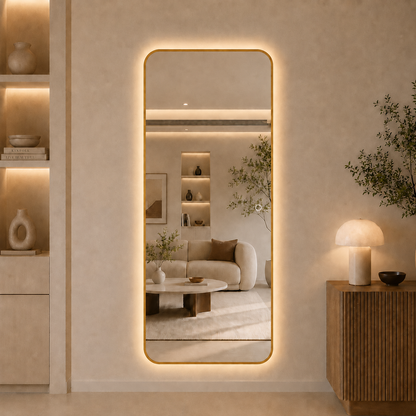 Helkroppsspegel med LED-ljus 80x180 cm - Guld ram