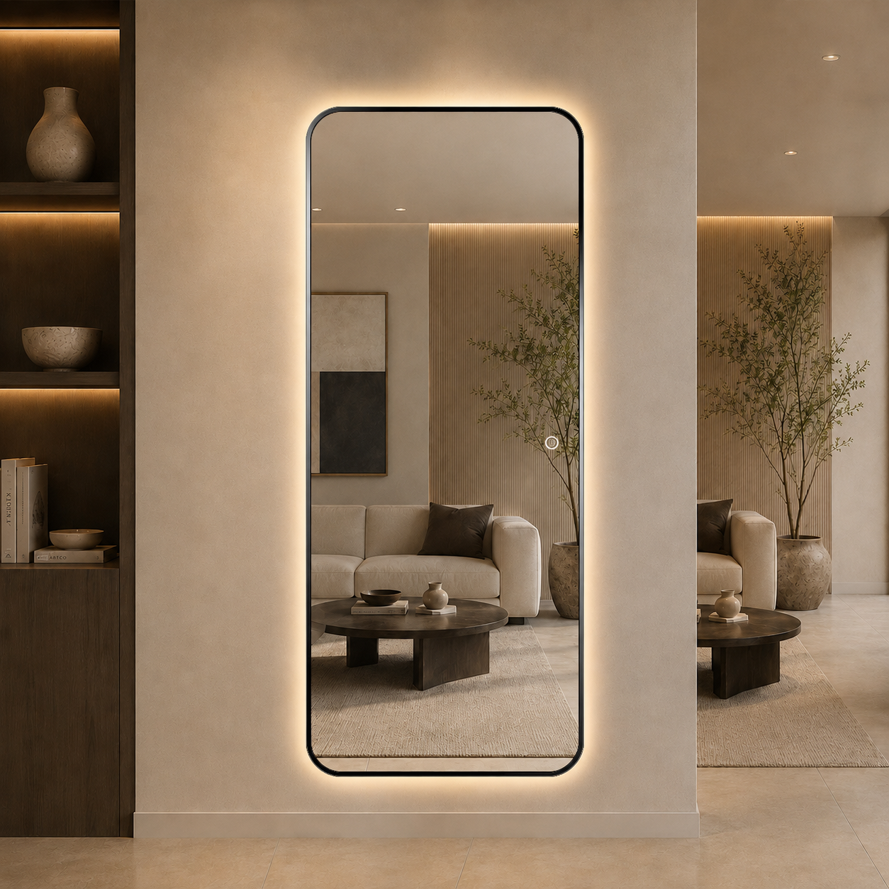 Helkroppsspegel med LED-ljus 80x180 cm - Svart ram