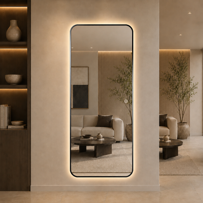 Helkroppsspegel med LED-ljus 80x180 cm - Svart ram