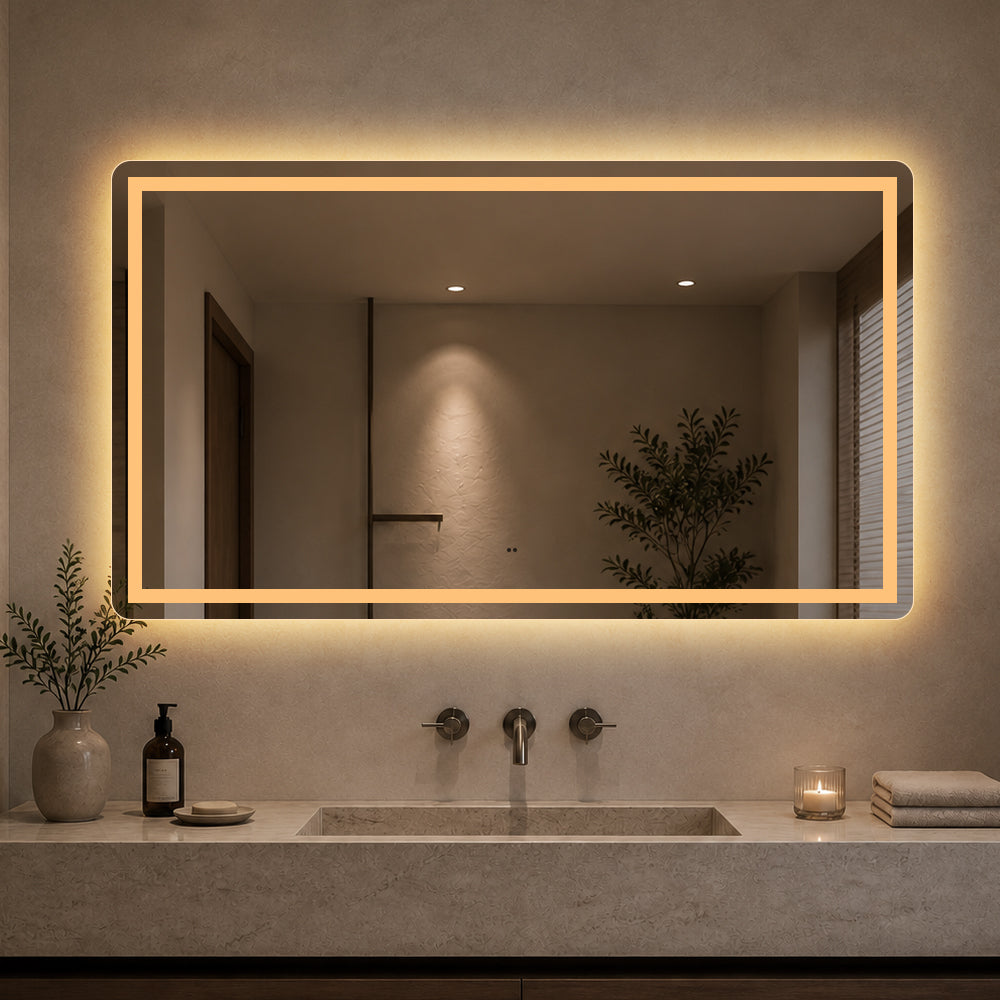 Rektangulärt Spegel med Frontlight LED-ljus och Antidimma 140x80 cm