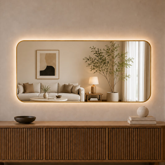 Rektangulär spegel med LED-ljus 180x80 cm - Guld ram